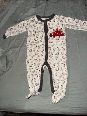 White Footed One-Piece with Red Dino Accent for Kids